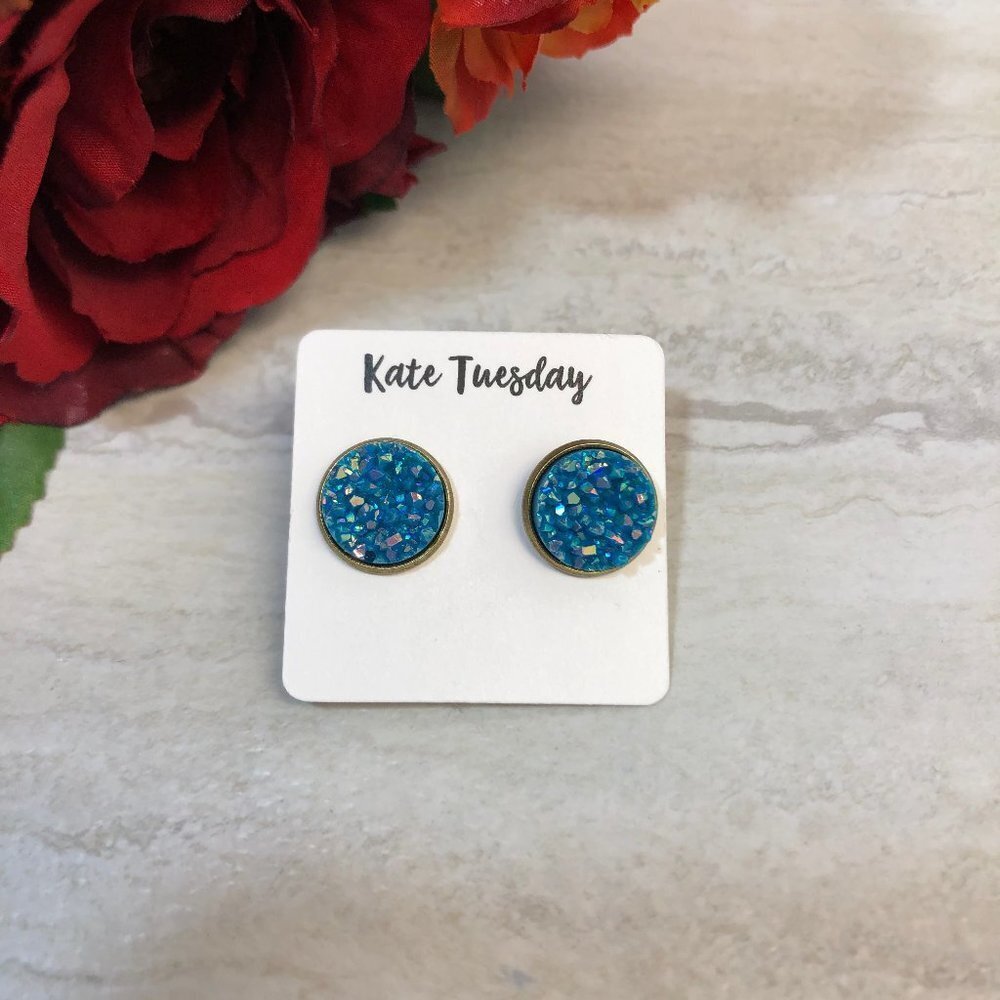 5/$20 Bright Blue Druzy Stud Earrings